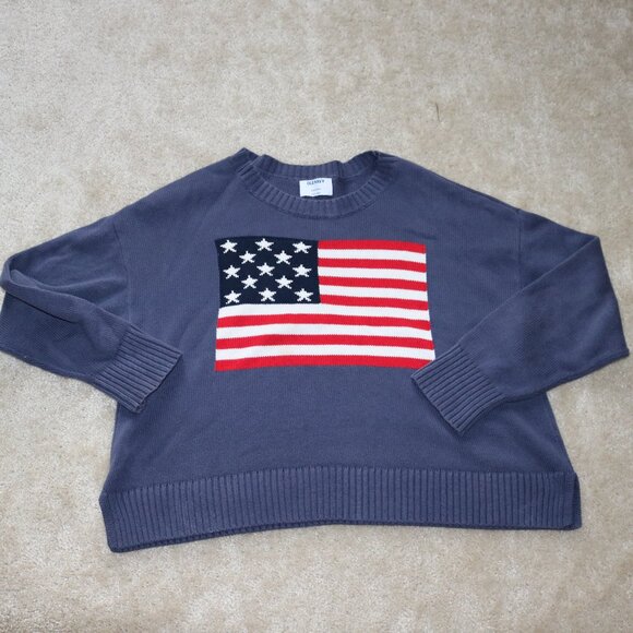 Old Navy Navy Blue Crew Neck Sweater with American Flag - Picture 1 of 3